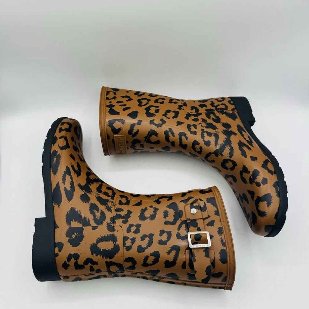 Hunter Original Refined Rain Boots Women's Size‎ 8 Leopard Print Brown